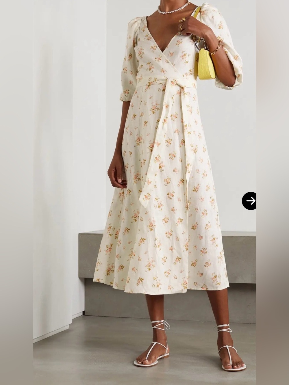 Reformation Cream Floral Wrap Maxi Dress with Puff Sleeves